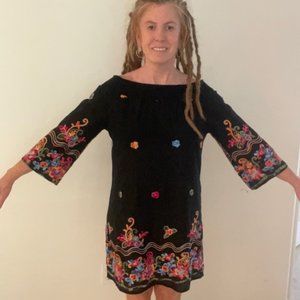 Embroidered cotton Boho beach dress size Small